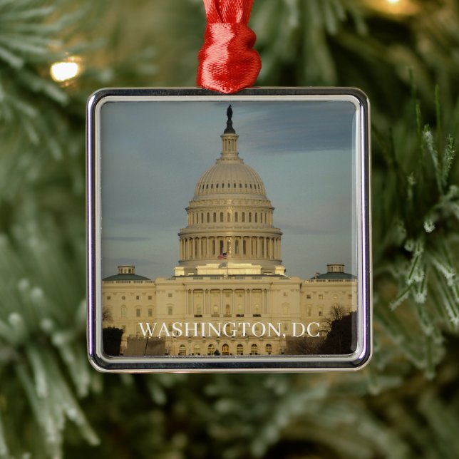 Ornement Carré Argenté Washington, DC Capitol Building Holiday (Arbre)