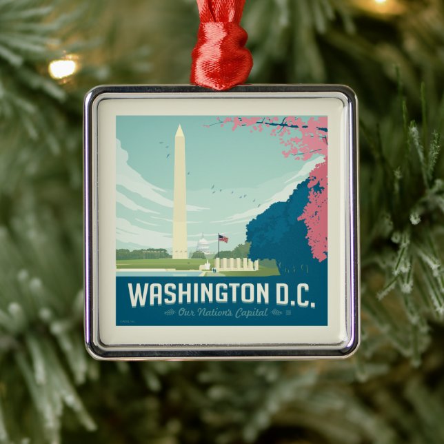 Ornement Carré Argenté Washington DC | La capitale de notre nation (Arbre)