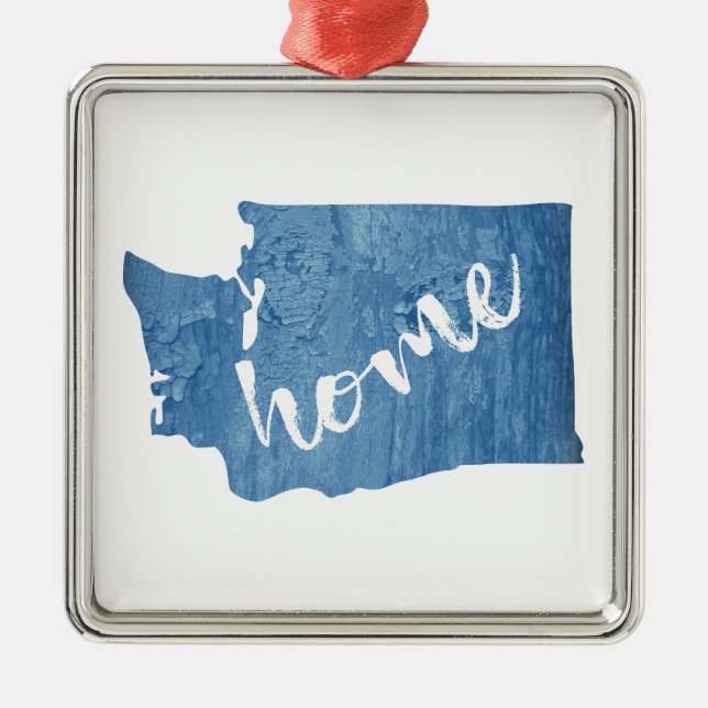 Ornement Carré Argenté Washington State Home Wood Grain (Devant)