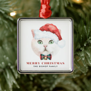 Ornement Carré Argenté Watercolor British Shorthair Cat Joyeux Noël