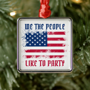 Ornement Carré Argenté We people Funny Distressed USA Drapeau Juillet 4