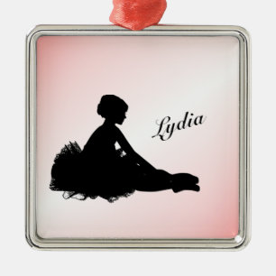 Ornement Carré Argenté Weight Ballerina Personnalisé w Nom Rose
