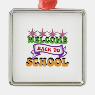 Ornement Carré Argenté Welcome Back To School
