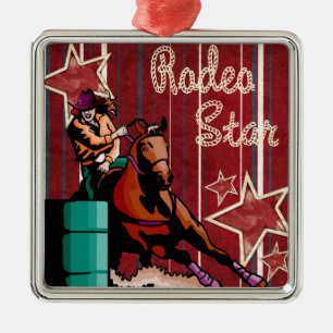Ornement Carré Argenté Western Rodeo Cowgirl Barrel Racing Rodeo Star