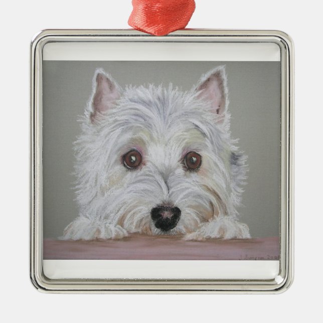 Ornement Carré Argenté Westie (Devant)