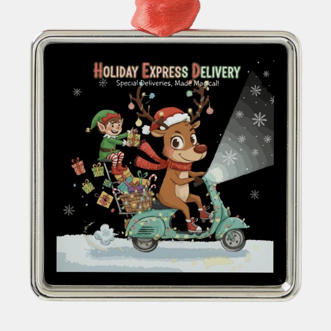 Ornement Carré Argenté Whimsical Holiday Express Delivery | Cute Reindeer (Devant)