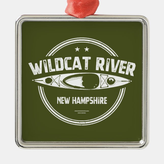 Ornement Carré Argenté Wildcat River New Hampshire Kayak (Devant)