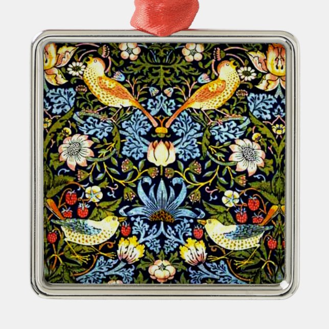 Ornement Carré Argenté William Morris, Strawberry Thief (Devant)