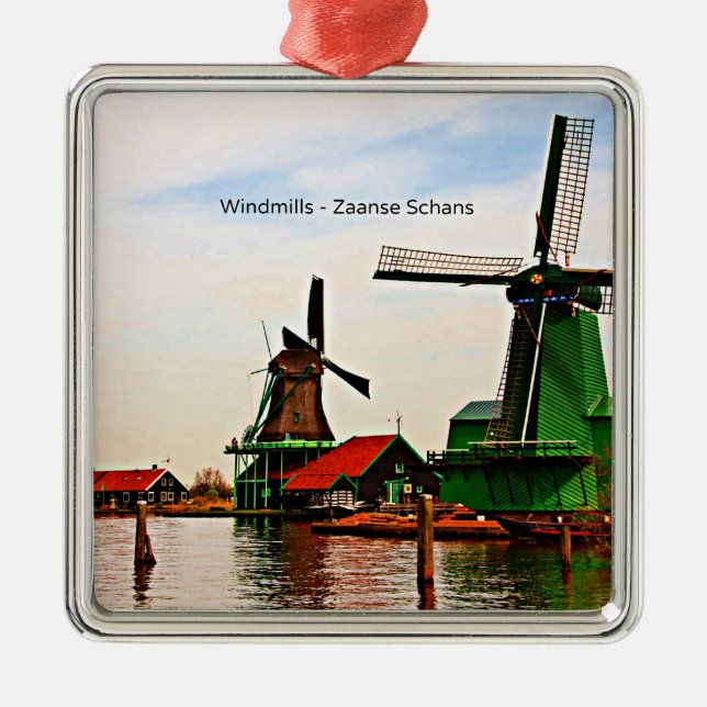 Ornement Carré Argenté Windmills-Zaanse Schans (Devant)