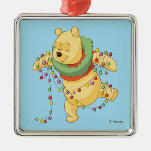 Ornement Carré Argenté Winnie l'Ooh   Lumières de Noël