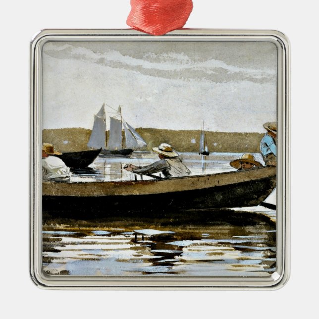 Ornement Carré Argenté Winslow Homer - Garçons dans un Dory (Devant)