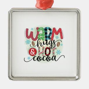 Ornement Carré Argenté Winter Art Hot Hugs Café chaud