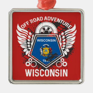 Ornement Carré Argenté Wisconsin Off Road Adventure 4x4 Trail Mudding