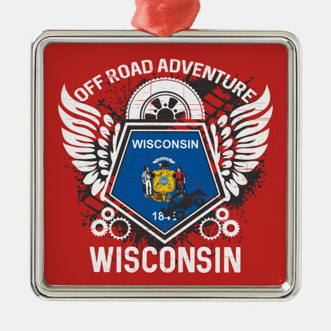 Ornement Carré Argenté Wisconsin Off Road Adventure 4x4 Trail Mudding (Devant)