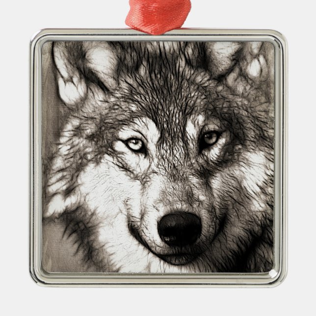 Ornement Carré Argenté Wolf Photographie Art Spirit Guide Amour animal (Devant)