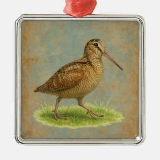 Ornement Carré Argenté Woodcock design Christmas tree decoration