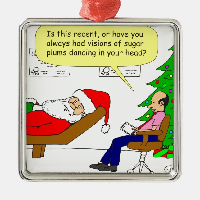 Ornement Carré Argenté x30 Père Noël parle à son thérapeute - Cartoon (Devant)