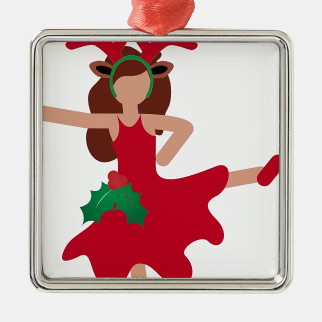 Ornement Carré Argenté xmas flamenco danseur émoji (Devant)