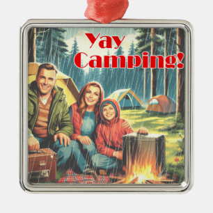Ornement Carré Argenté Yay Camping Dans La Pluie