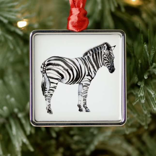 Ornement Carré Argenté Zebra (Arbre)