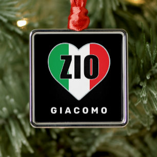 Ornement Carré Argenté Zio Noël Italien Drapeau Ornament Coeur