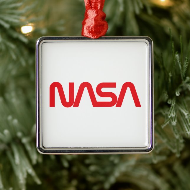 Ornement Carré Iconique de la NASA (blanc fusées) (Arbre)
