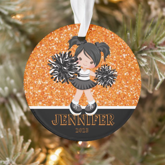 Ornement Cheerleader Black & Orange personnalisé (Arbre)