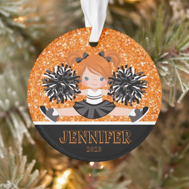 Ornement Cheerleader Black & Orange personnalisé (Arbre)