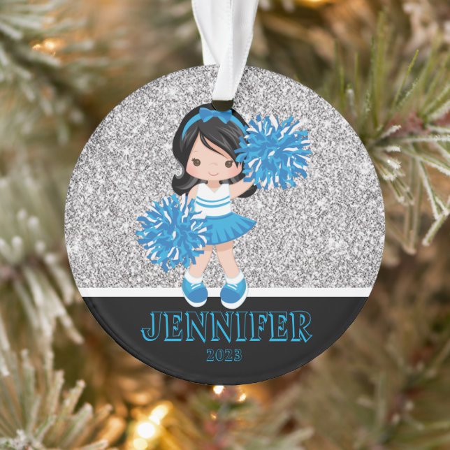 Ornement Cheerleader bleu et noir personnalisé (Arbre)
