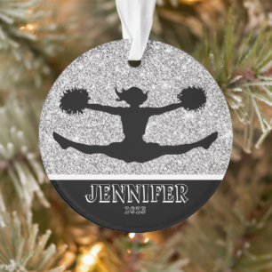 Ornement Cheerleader en argent et noir personnalis