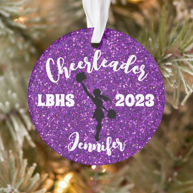 Ornement Cheerleader personnalisé noir & violet (Arbre)