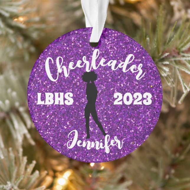Ornement Cheerleader personnalisé noir & violet (Arbre)