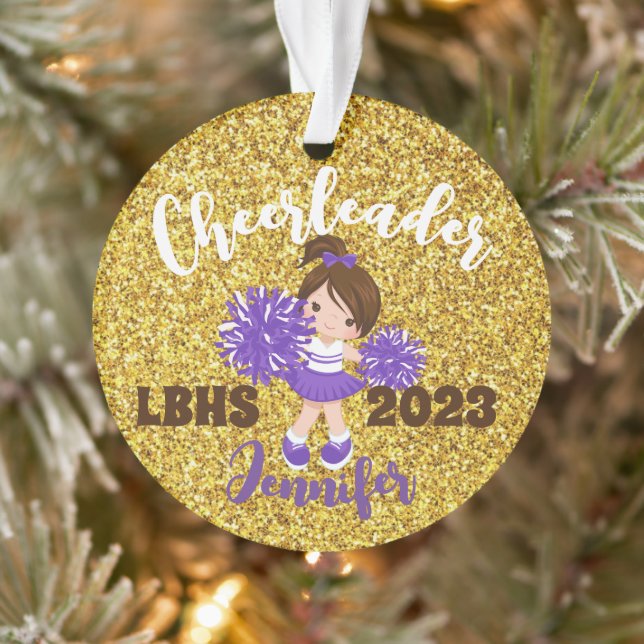 Ornement Cheerleader Personnalisé Purple & Or (Arbre)