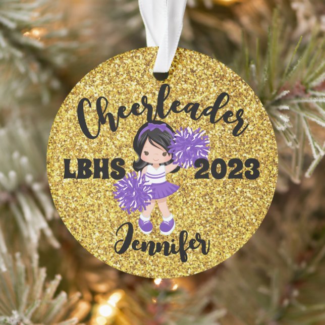 Ornement Cheerleader Personnalisé Purple & Or (Arbre)