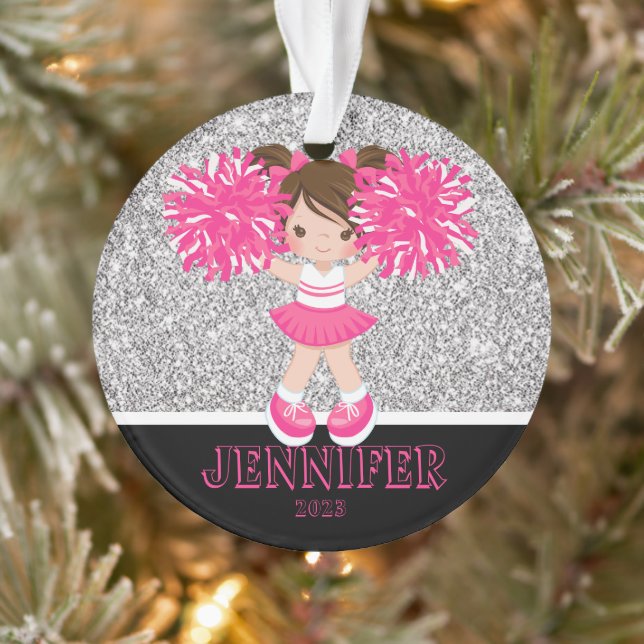 Ornement Cheerleader personnalisé rose et argent (Arbre)