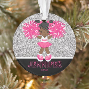 Ornement Cheerleader personnalisé rose et argent