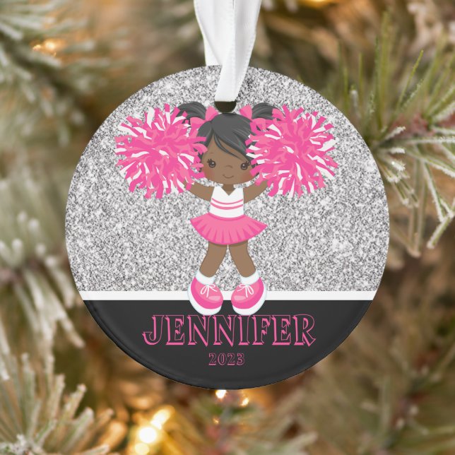 Ornement Cheerleader personnalisé rose et argent (Arbre)