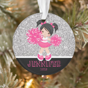 Ornement Cheerleader personnalisé rose et argent