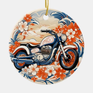 Ornement Chiyogami de moto bleu et rouge
