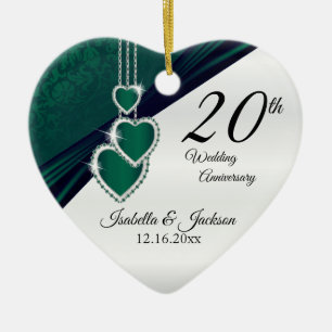 Ornement Cœur En Céramique 20e anniversaire du Mariage émeraude vert