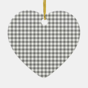 Ornement Cœur En Céramique à damiers gris et blanc