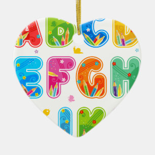 Ornement Cœur En Céramique ABC décoré réglé, AL de lettres