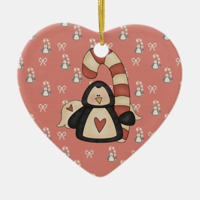 Ornement Cœur En Céramique Aimez mon pingouin (Devant)