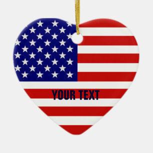 Ornement Cœur En Céramique American Flag Heart Shape Ornament de Noël