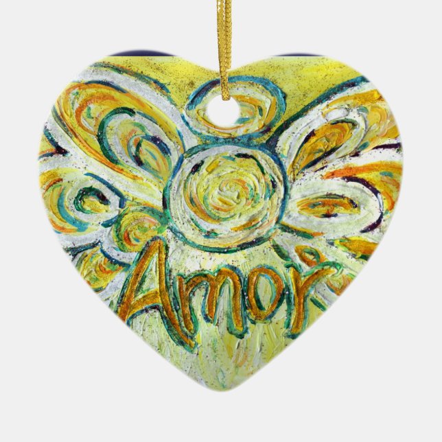 Ornement Cœur En Céramique Amor Angel Word (Espagnol "Amour") (Devant)