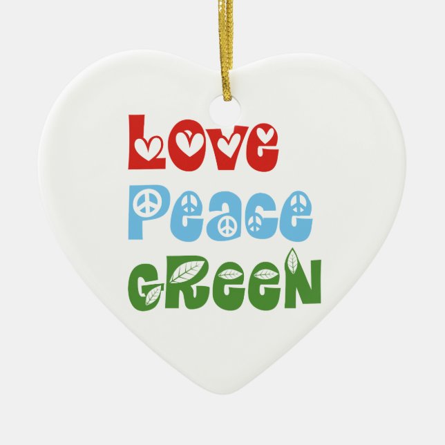 Ornement Cœur En Céramique Amour, Paix, Décor personnalisé vert (Devant)