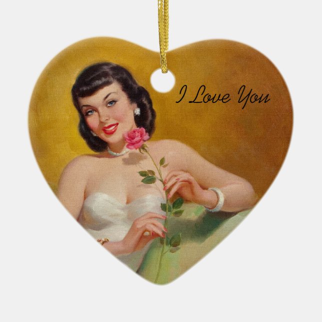 Ornement Cœur En Céramique Amour rétro des années 1950 (Devant)