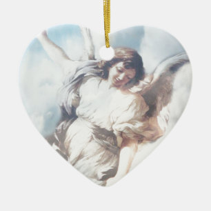 Ornement Cœur En Céramique Ange dans les nuages