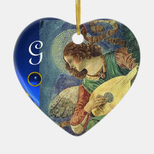 Ornement Cœur En Céramique ANGE DE NOËL FABRIQUANT MUSIQUE GemMonogramme (Devant)