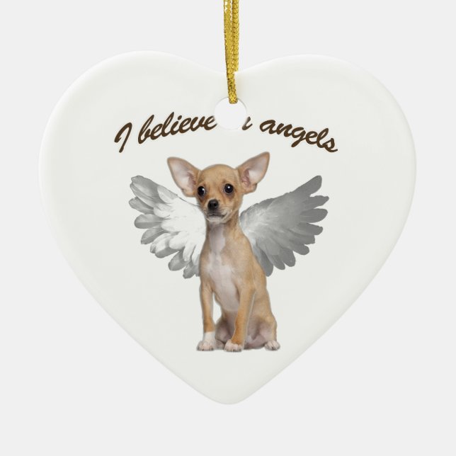 Ornement Cœur En Céramique Angel Chihuahua (Devant)
